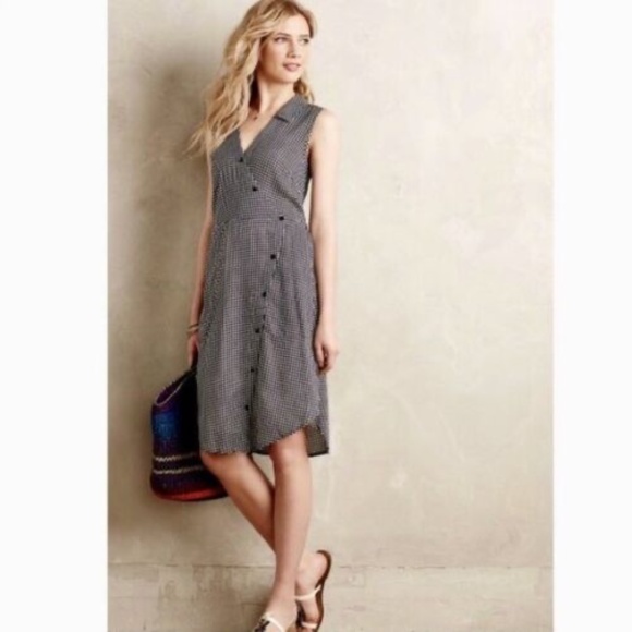 Anthropologie Dresses & Skirts - Anthropologie 11.1 TYLHO Black Gingham Askew Wrap Shirtdress ~ Large Petite